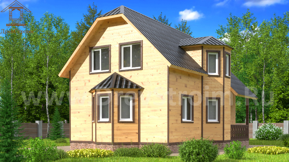 Проект каркасного дома 9 на 6 метров с балконом и крыльцом